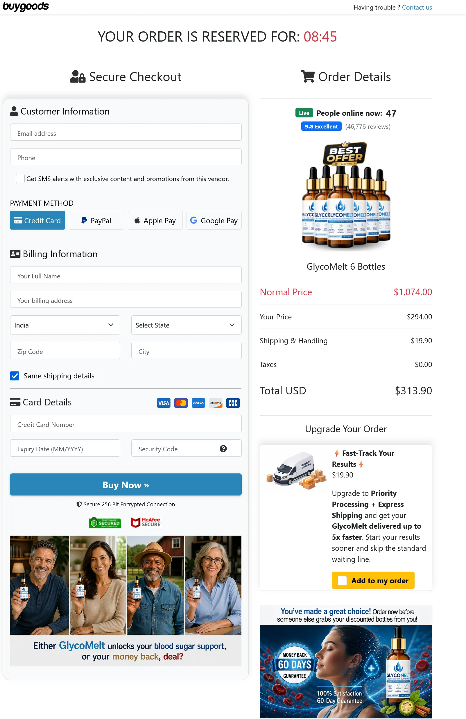 GlycoMelt secure order page